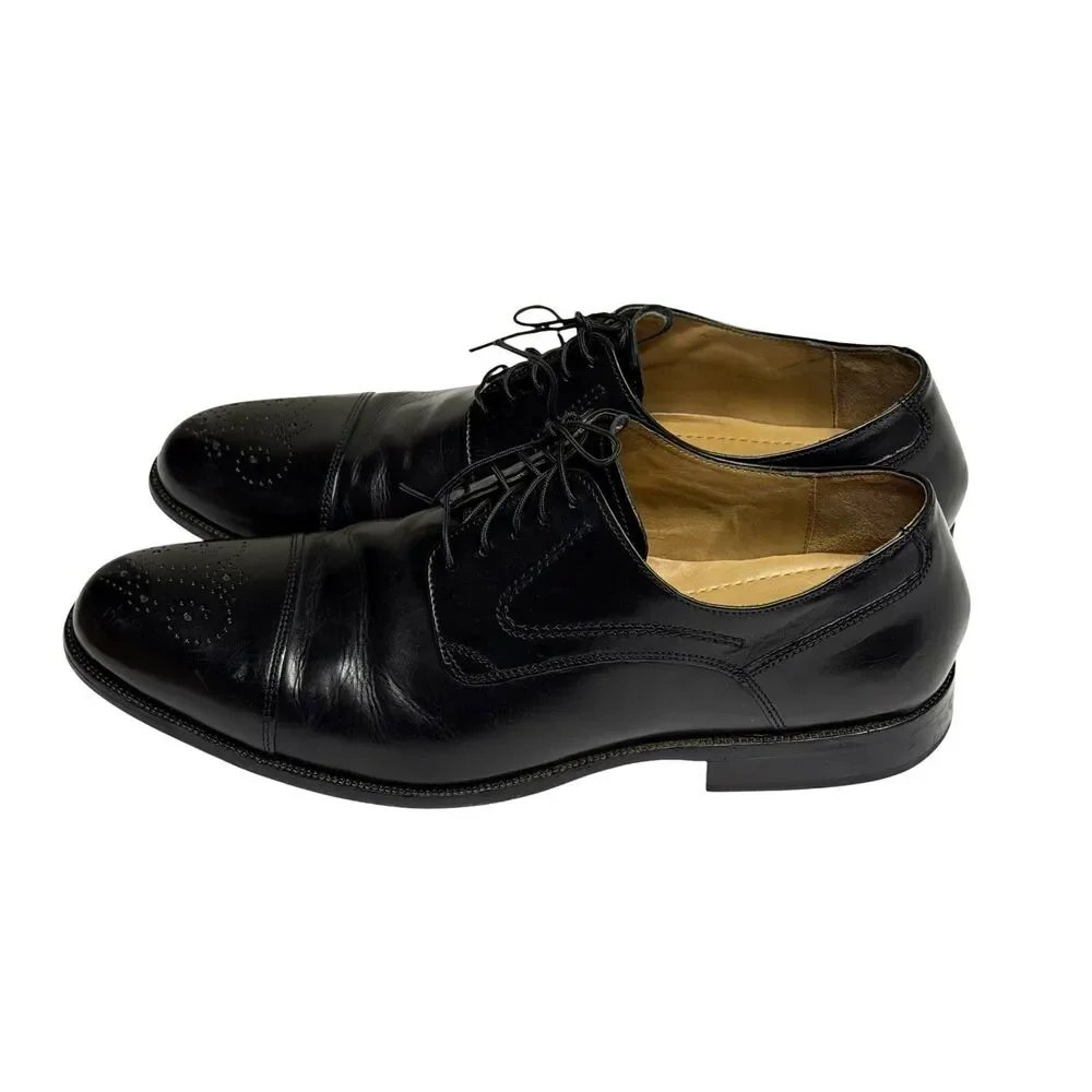 Johnston & Murphy Stratton Cap Toe Calf Skin Oxford Brogue Shoe Black 11.5